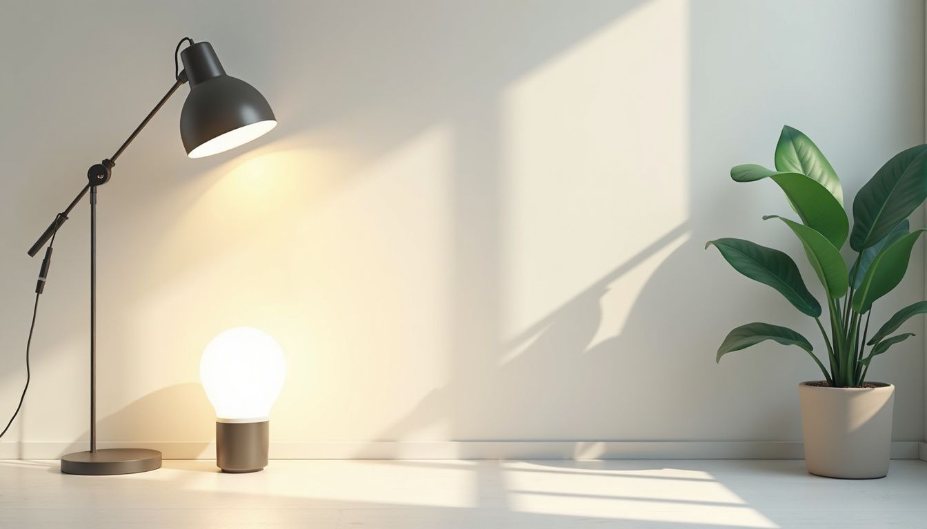 Two lamps with different color temperature bulbs in a room.